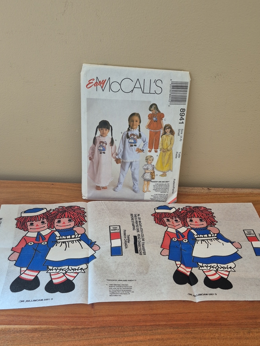 1990 McCall's #8941 Raggedy Ann & Andy Girl's Pajama Pattern - Sz. 4-6 - Cut